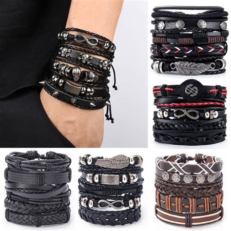 Wisegoods Luxe Gothic Heren Armband Leer Armbanden Set Armbandje