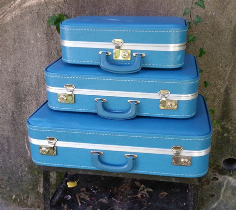 Nesting Suitcase Set Of Three Eggshell Blue Vintage Stacking Etsy