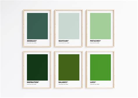 Pantone GREEN Wall Art Printable Bundle, Set of 6 Prints Green, Pantone ...