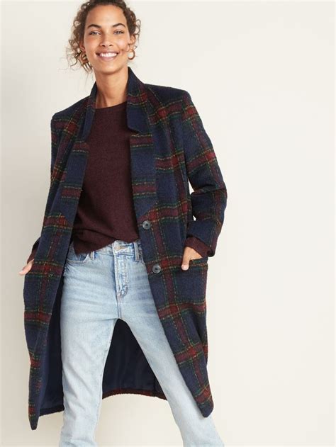 Oversized Soft Brushed Plaid Long Line Coat For Women Old Navy