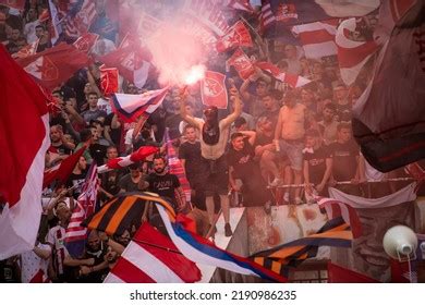 Red Star Football Fans Torches Flags Stock Photo 2190986235 | Shutterstock