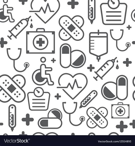 Line Style Icons Seamless Pattern Medicine Vector Image