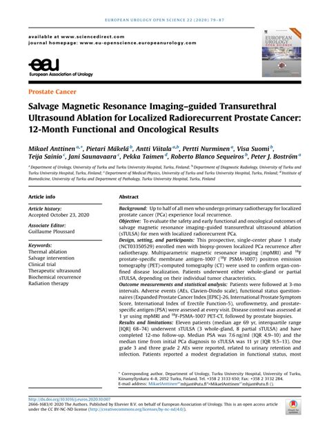 Pdf Salvage Magnetic Resonance Imagingguided Transurethral Ultrasound Ablation For Localized