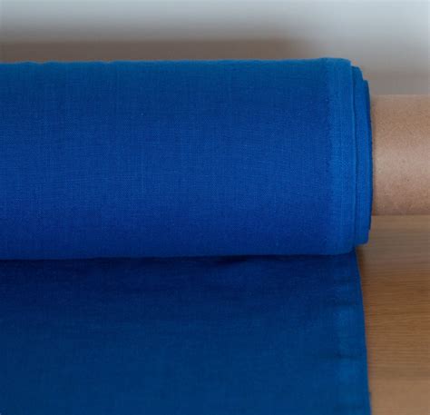 Linen Fabric Medium Weight Bright Blue Cornflower Blue Washed Pure 100