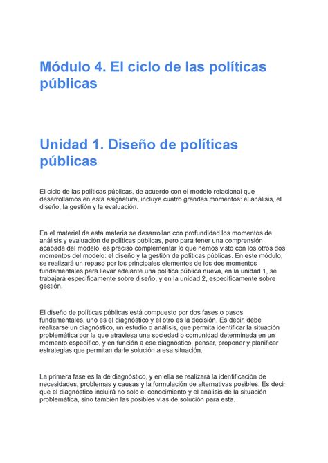 Módulo 4 El Ciclo De Las Políticas Públicas Módulo 4 El Ciclo De