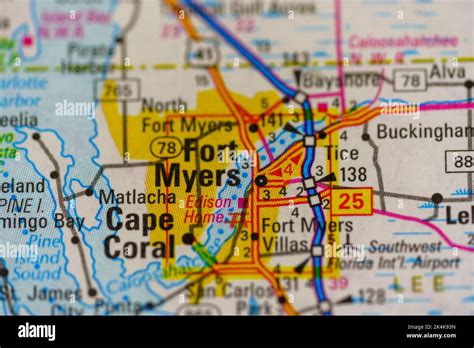 Fort Myers Florida Usa On A Map Stock Photo Alamy