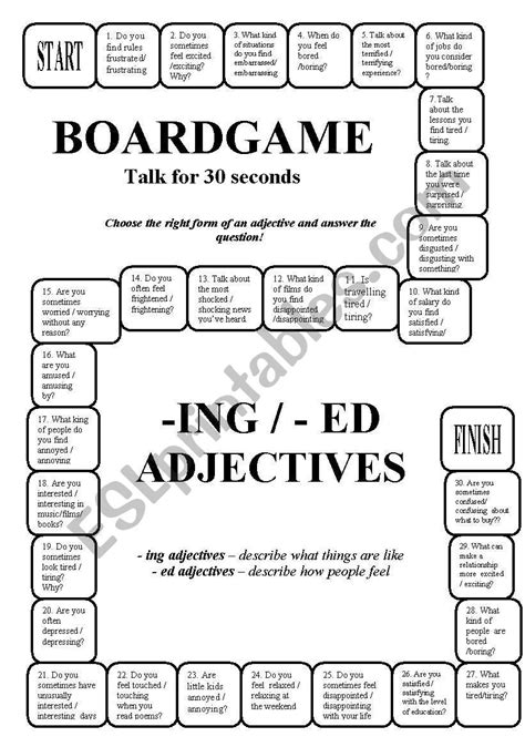 Boardgame Ing Ed Adjectives Editable Key Esl Worksheet By