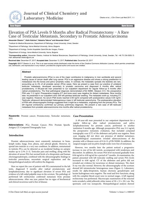 (PDF) Elevation of PSA Levels 9 Months after Radical Prostatectomy-A ...