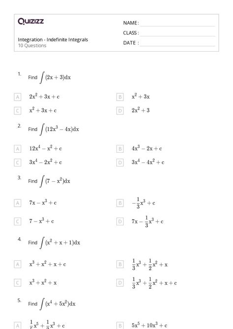 50 Integrals Worksheets For 12th Year On Quizizz Free And Printable Worksheets Library