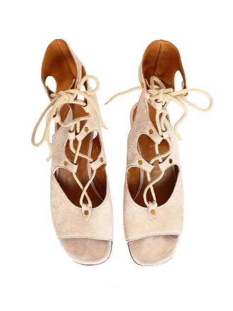 Boutique Chloe Sandales Compens Es Foster En Daim Beige Nude Lacets Prix Boutique Taille