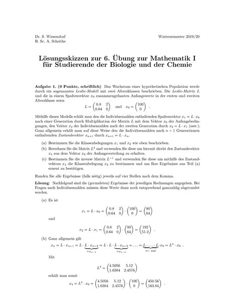 M Loesung Dr S Wiesendorf Wintersemester B Sc A