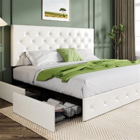 Extra Large Bed Frame With 4 Storage Drawers And Headboard Padded