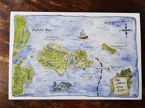 Oak Island Map ‐ 9" X 6" Art Print. Special Edition Full Size Oak