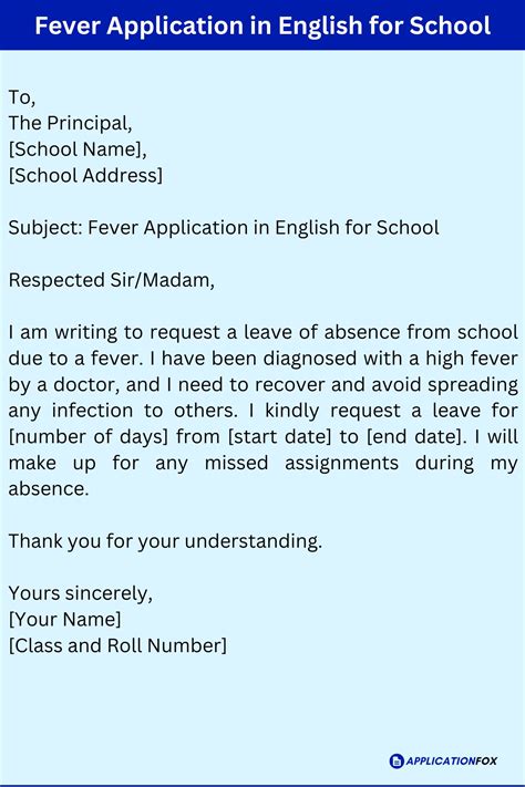 (5+ Samples) Application for Fever in English