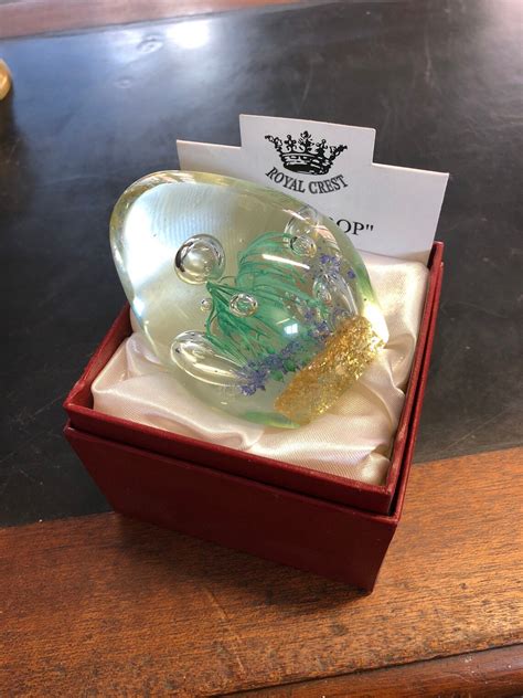 Royal Crest Teardrop Paperweight Glass Art Door Stop Sculpture Etsy Uk