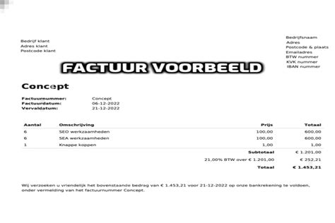 Factuur Voorbeeld Sjablonen Voorbeeld Factuur Zzp