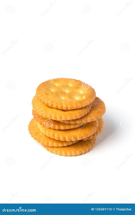 Galletas Saladas Redondas De La Galleta Apiladas Aisladas En El Fondo