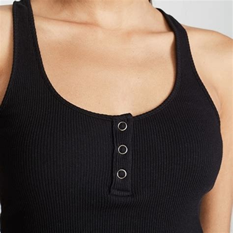 Redone Tops Redone Cropped Rib Henley Tank Crop Top Black Poshmark