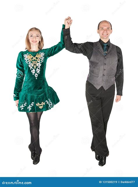 Beautiful Couple In Irish Dance Green Dress Isolated Stock Image