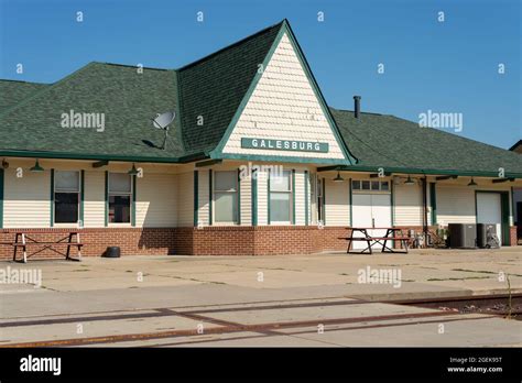 Galesburg Amtrak train station with blue sky behind. Galesburg ...