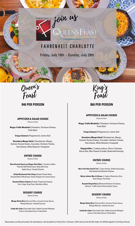Fahrenheit Charlotte Menus