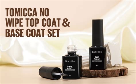 Tomicca Gel Nail Polish Top Coat And Base Coat 2pcs No Wipe Base And