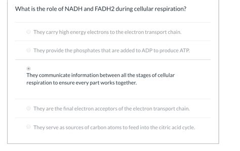 Solved What Is The Role Of Nadh And Fadh2 During Cellular