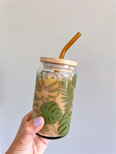 Aesthetic Glass Tumbler With Straw Coffee Cup Design Cute Coffee