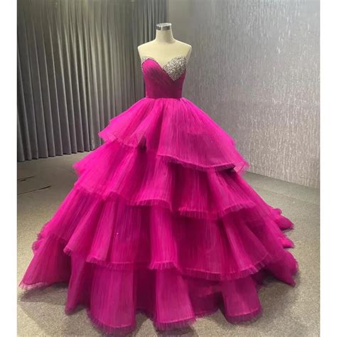 Elegant Fuchsia Layered Tulle Ball Gown Dress On Luulla