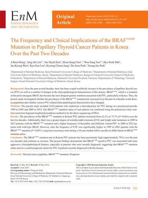 (PDF) The Frequency and Clinical Implications of the BRAF V600E Mutation in Papillary Thyroid ...