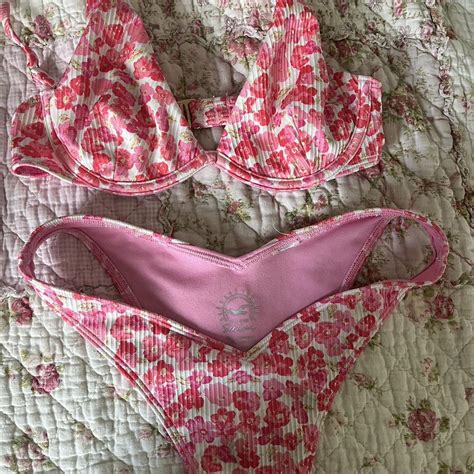 Pink Floral Hollister Bikini Worn Twice Size Xs Depop