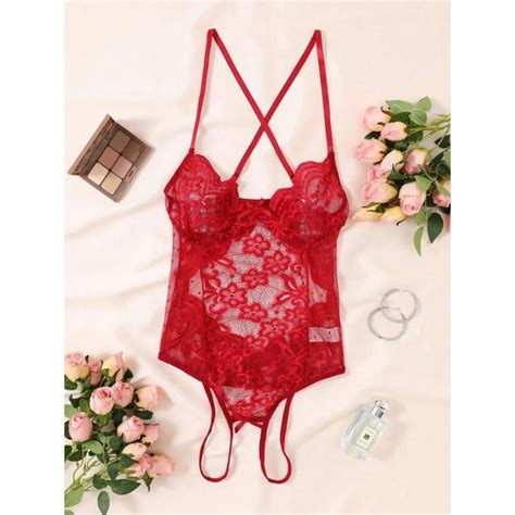 Bori Lingerie Sexy Body Rendado Abertura Frontal e Decote realça seios Shopee Brasil