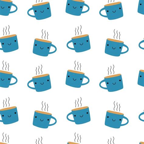 Premium Vector Seamless Pattern With Blue Mug Hot Drink Kawaii