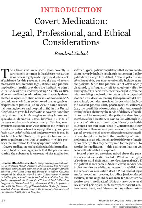 Covert Medication Legal Professional And Ethical Considerations