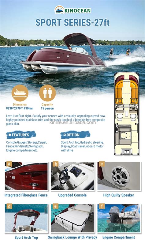 Customizable Pontoon Boat Fiberglass Yacht With Engine For Party