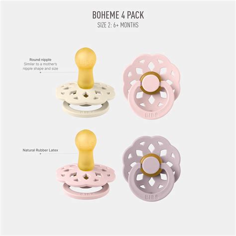 Snapklik.com : BIBS Boheme Soother 4-Pack BPA Free Dummy Pacifier Round