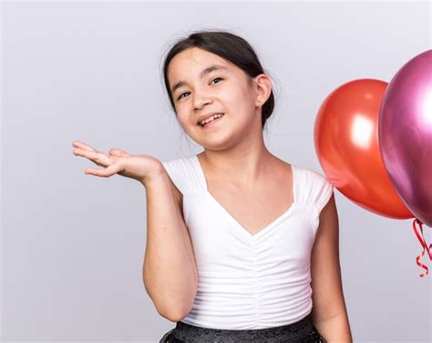 Souriante Jeune Fille Caucasienne Debout Avec Des Ballons L H Lium