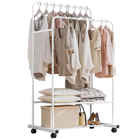 Buy Zzbiqs 2 Tiers Rolling Garment Rack With Shelves Clothing Rack On