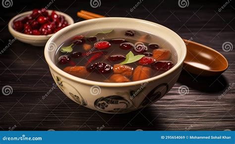 Chinese Soup with Red Dates Codonopsis Pilosula Licorice on Blurry Background Stock Illustration ...