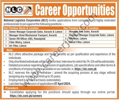 NLC National Logistics Corp Jobs March 2024