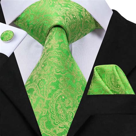 Hi Tie Green Paisley Silk Tie Fashion Floral Men Tie Set Pocket Square Cufflinks 2019 Fashion