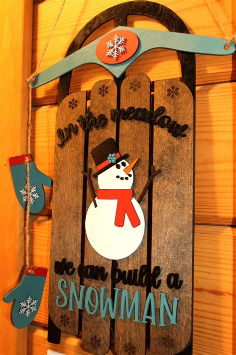 Snowman Sled Door Hanger Sled Door Hanger Christmas Snowman Etsy