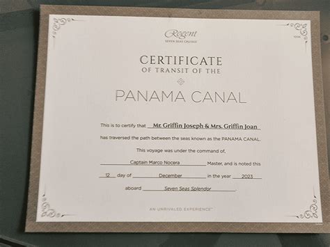 Panama Canal Transit Certificate Ship Transit In The Panama Canal Will
