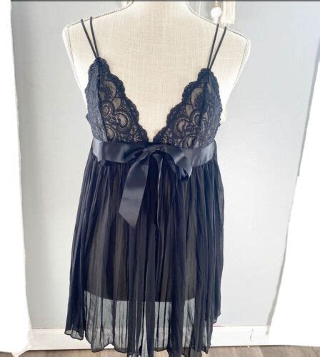 Victorias Secret Lingerie Pleated Black Babydoll Lac Gem
