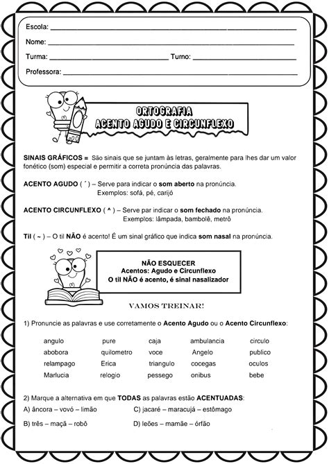 Atividades Acento Agudo E Circunflexo 4 Ano
