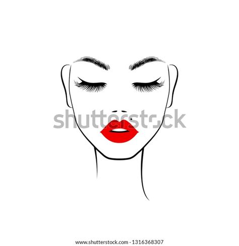 Beautiful Woman Face Red Lips Lush Stock Vector Royalty Free