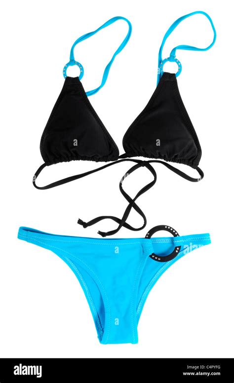 Maillot de bain bikini bleu avec top noir isolé sur fond blanc Photo Stock Alamy