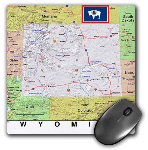 3dRose Image of Wyoming Topographic Map With Flag - Mouse Pad, 8 by 8 ...