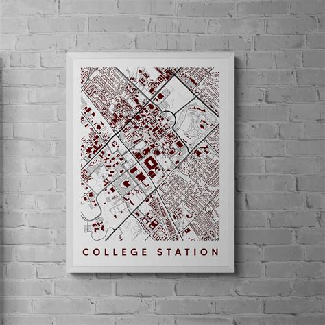 College Town Map College Station Map Print College Graduation T