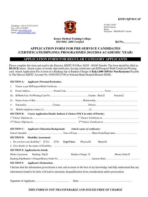 Kmtc Application Form Banks Cheque